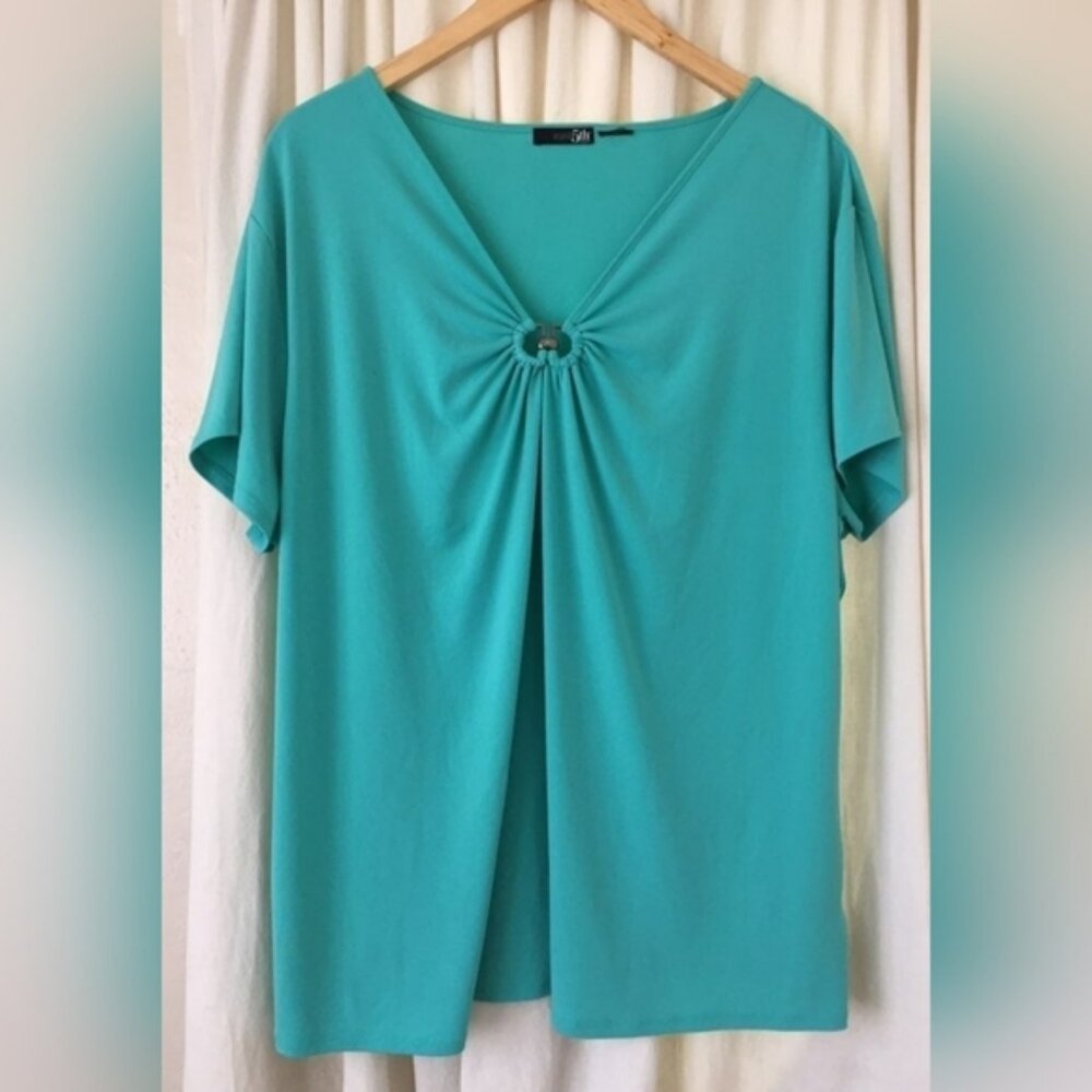 East 5th Green Polyester Short Sleeve Blouse Top Women's Plus Size 3X